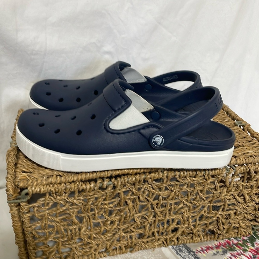 CROCS Nautical Blue Navy Clogs with White Soles Women 9